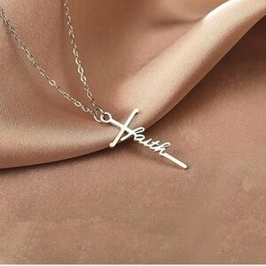 Faith Cross Necklace – Silver Stainless Steel Christian Pendant